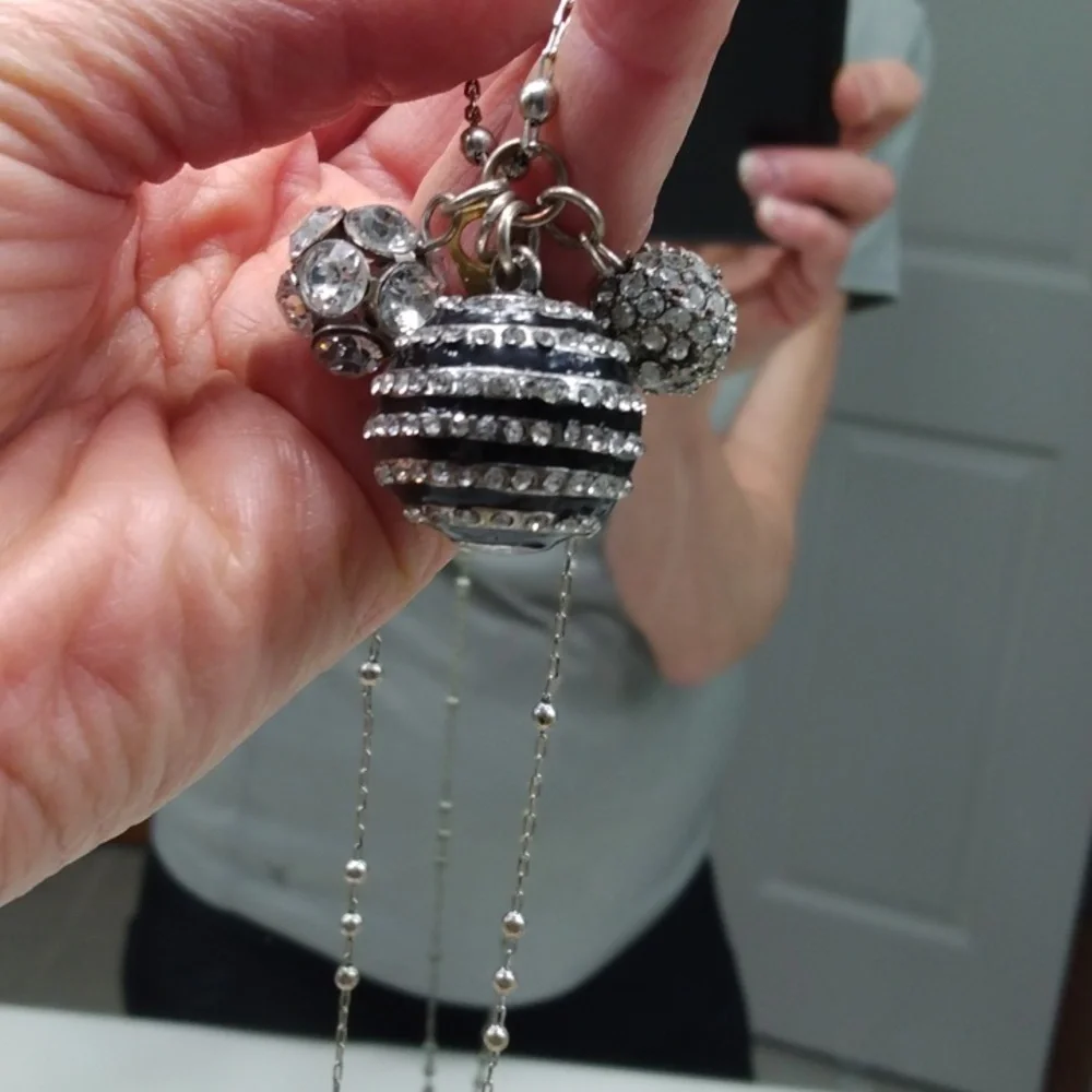 PERCH 32 INCH SILVER TONE CRYSTAL BALLS NECKLACE